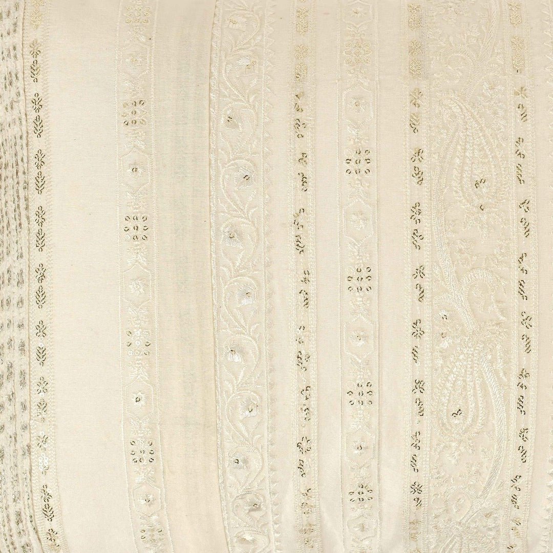 Bahaar Ivory Sequin Geometric Embroidered Cushion Cover (12 inch x 18 inch) - KHAABKA