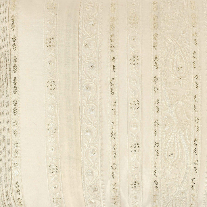 Bahaar Ivory Sequin Geometric Embroidered Cushion Cover (12 inch x 18 inch) - KHAABKA