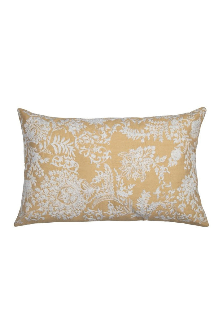 Banjara Chanderi Silk Cream Floral Embroidered Cushion Cover - KHAABKA