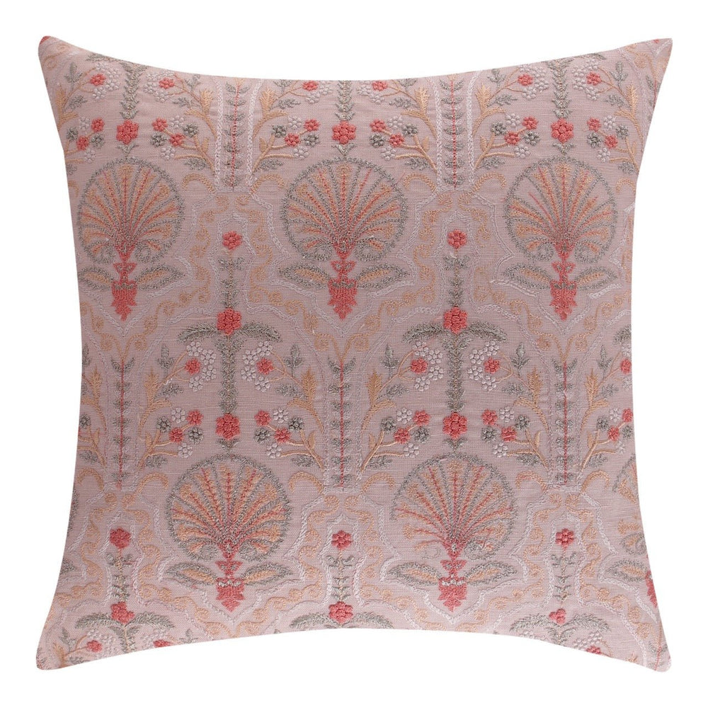 Silkroute Cream Mediterranean Floral Embroidered Cushion Cover - KHAABKA