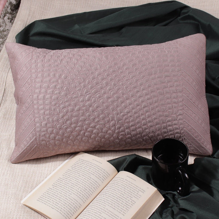 Silkroute Mauve Quilted Embroidered Silk Cushion Cover - KHAABKA