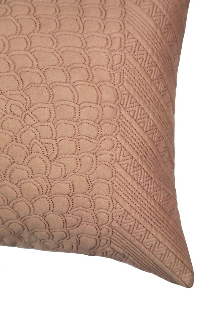 Silkroute Salmon Quilted Embroidered Silk Cushion Cover - KHAABKA