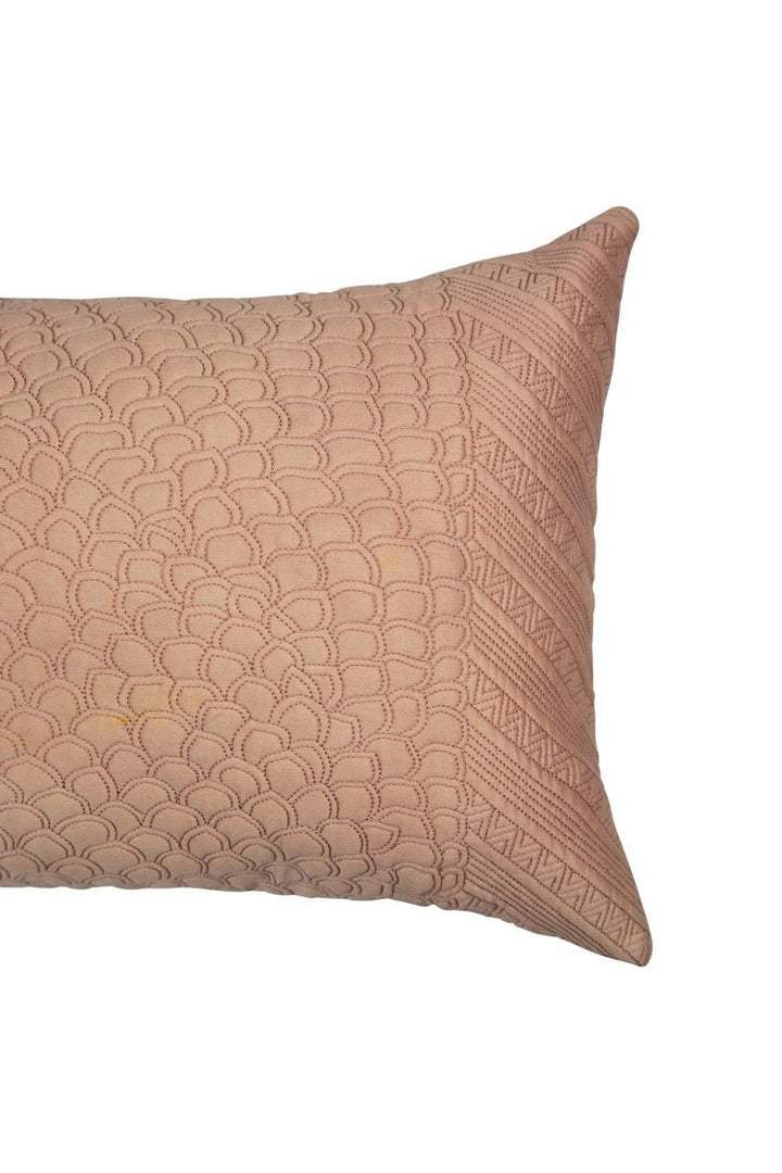 Silkroute Salmon Quilted Embroidered Silk Cushion Cover - KHAABKA