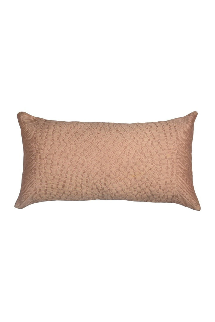 Silkroute Salmon Quilted Embroidered Silk Cushion Cover - KHAABKA