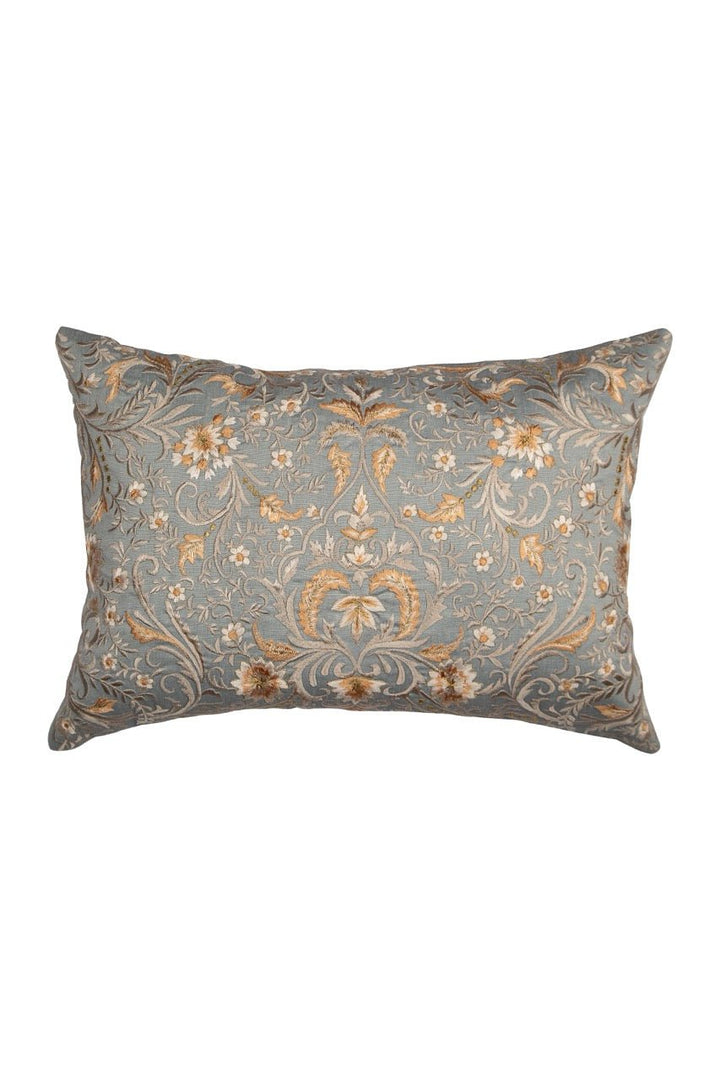 Tehzeeb Floral Grey Embroidered Chanderi Silk Cushion Cover - KHAABKA