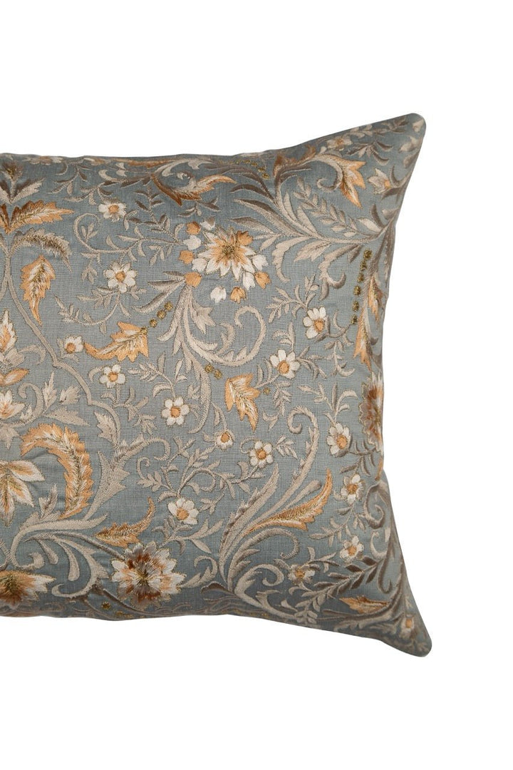 Tehzeeb Floral Grey Embroidered Chanderi Silk Cushion Cover - KHAABKA