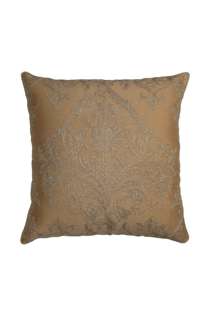 Tehzeeb Khaaki Chanderi Silk Embroidered Cushion Cover - KHAABKA