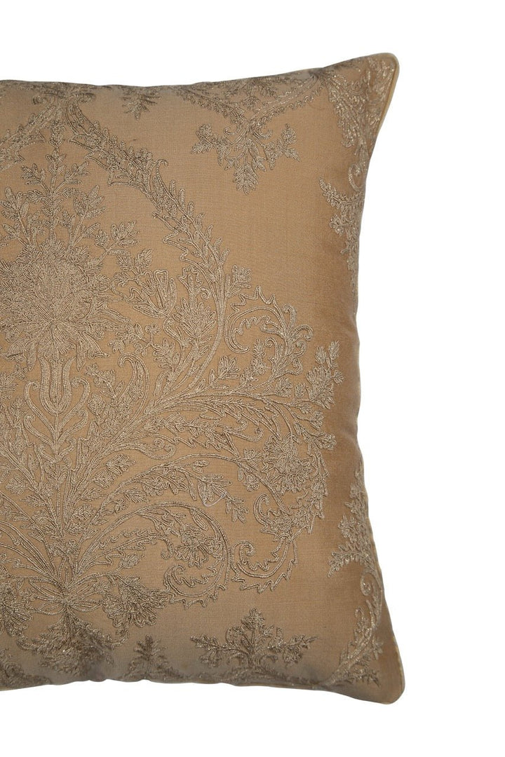 Tehzeeb Khaaki Chanderi Silk Embroidered Cushion Cover - KHAABKA