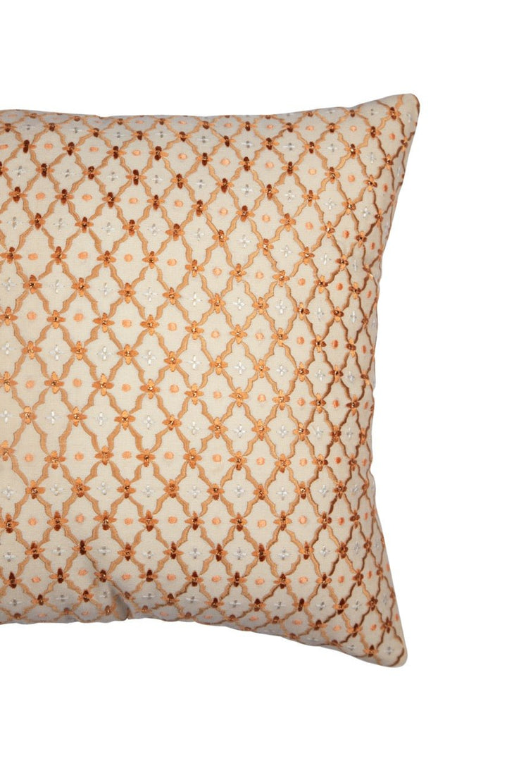 Banjara Peach Silk Abstract Embroidery Cushion Cover - KHAABKA