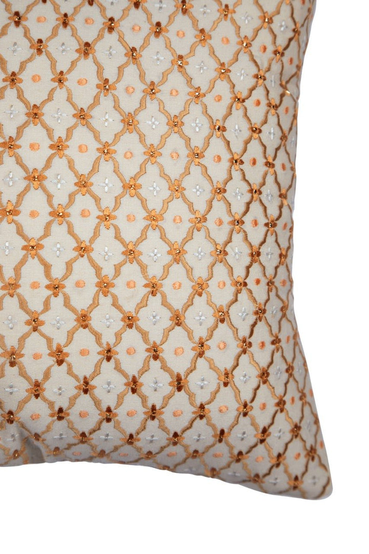 Banjara Peach Silk Abstract Embroidery Cushion Cover - KHAABKA