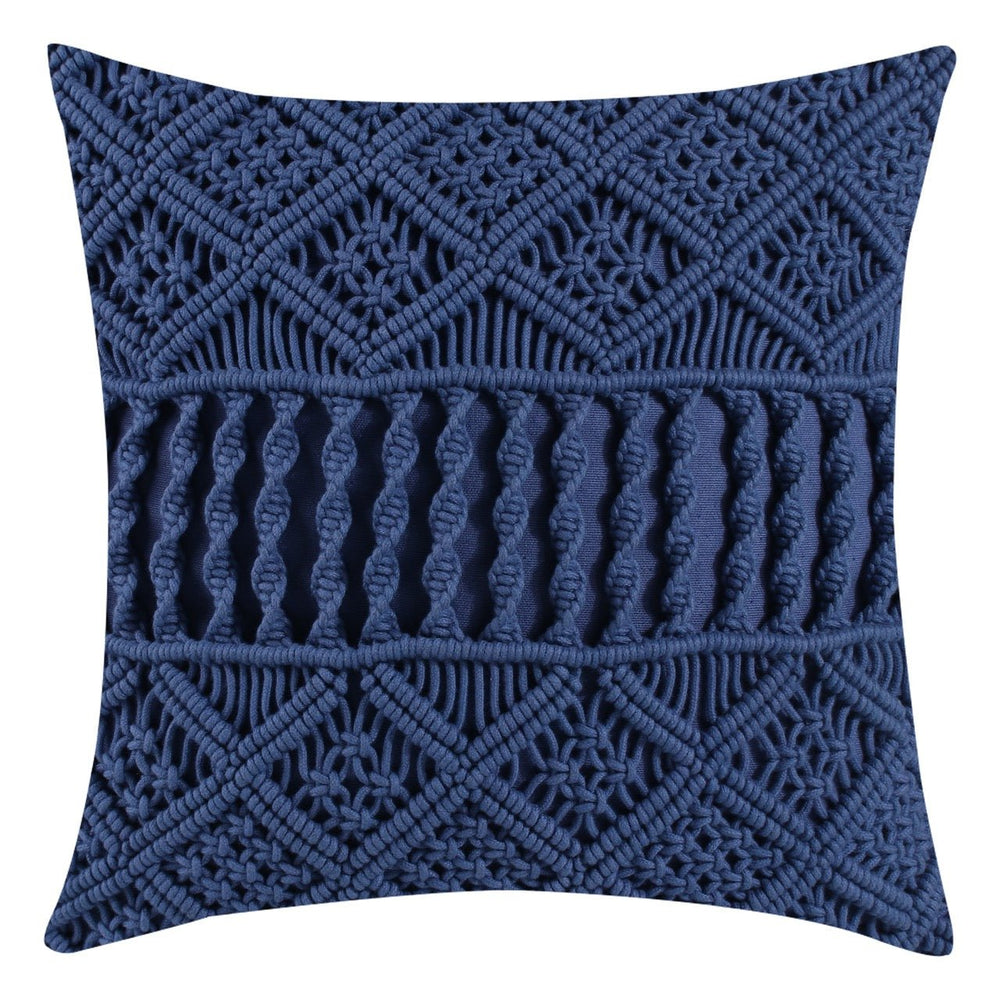 Dilkash Blue Crochet Handicrafted Cotton Cushion Cover - KHAABKA