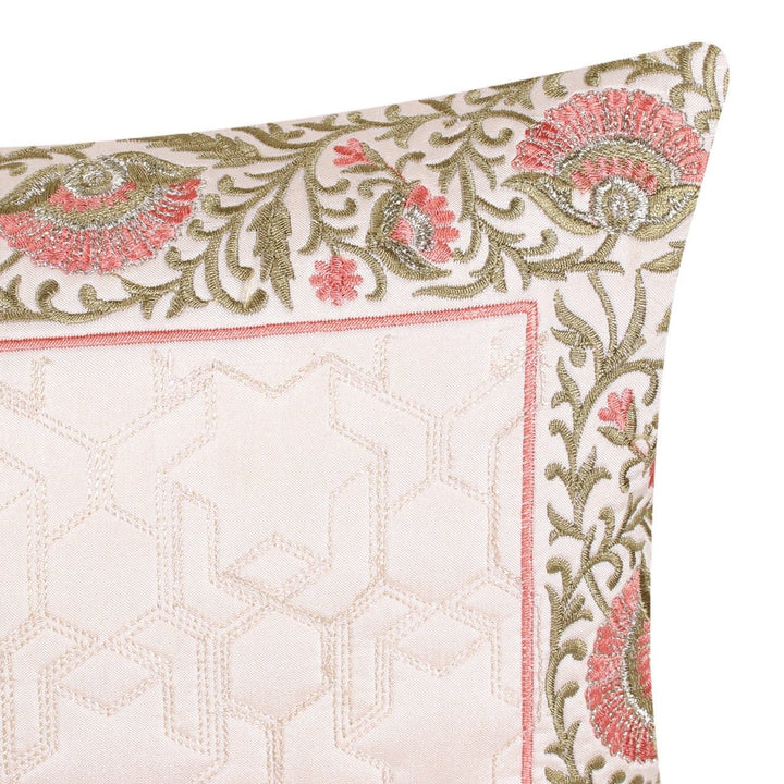 Dilkash Cream Quilted Embroidered Chanderi Silk Cushion Cover - KHAABKA