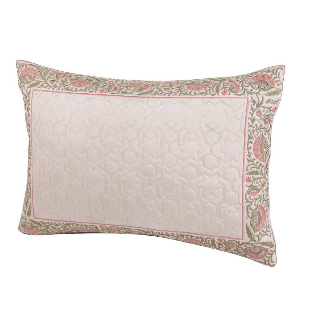 Dilkash Cream Quilted Embroidered Chanderi Silk Cushion Cover - KHAABKA