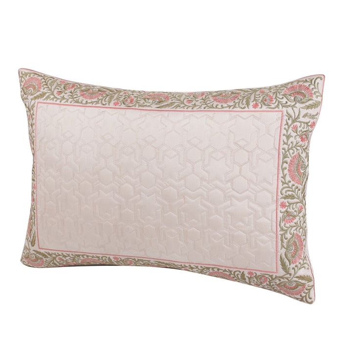 Dilkash Cream Quilted Embroidered Chanderi Silk Cushion Cover - KHAABKA