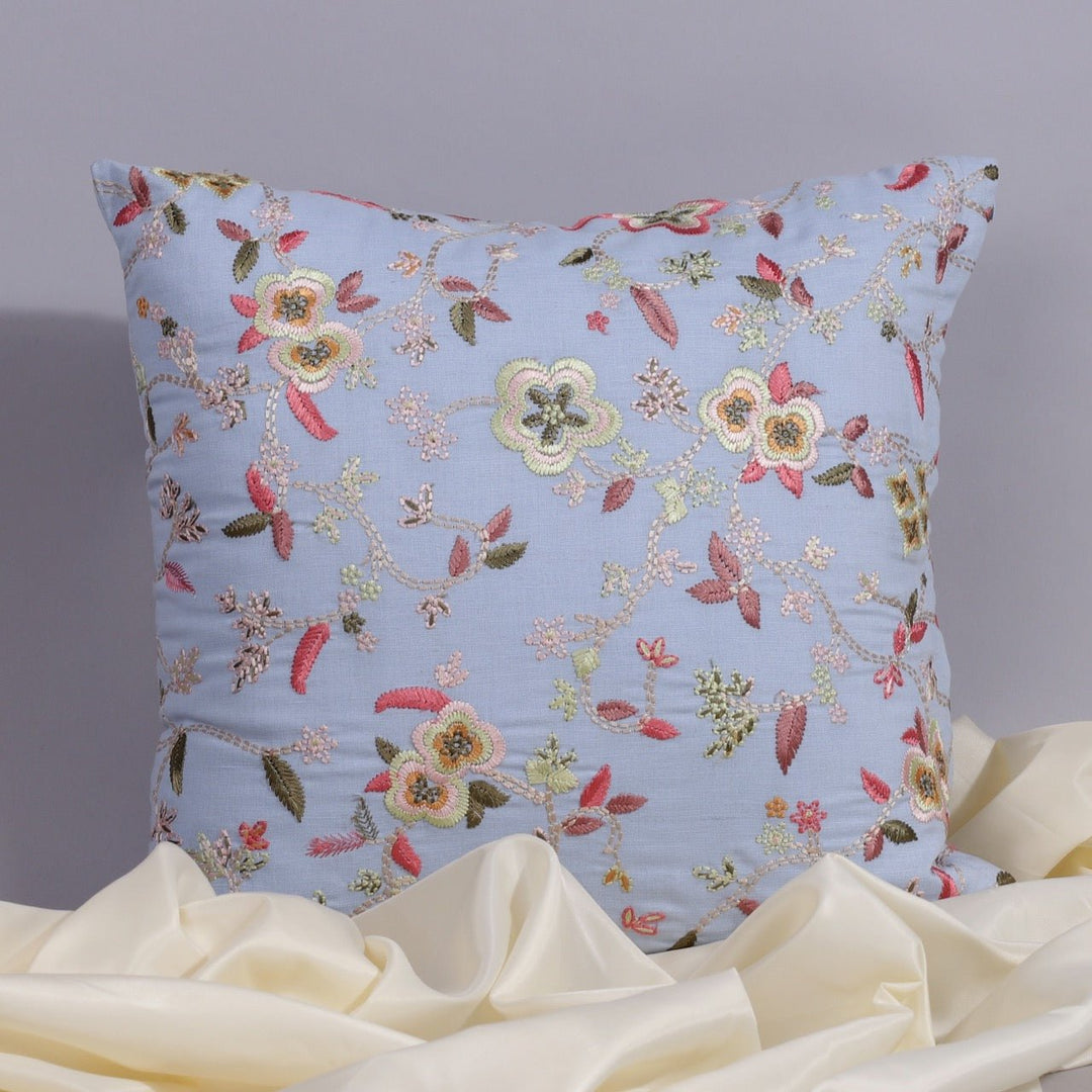 Guldasta Cotton Linen Hand Embroidered Cushion Cover - KHAABKA