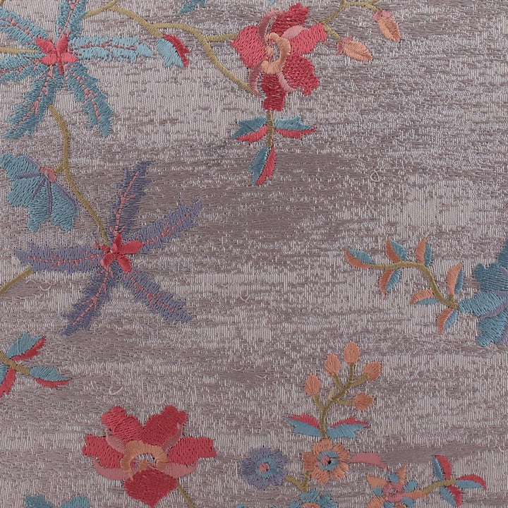 Silkroute Gray Floral Jaquard Silk Embroidered Cushion Cover - KHAABKA