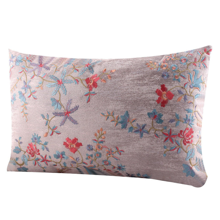 Silkroute Gray Floral Jaquard Silk Embroidered Cushion Cover - KHAABKA