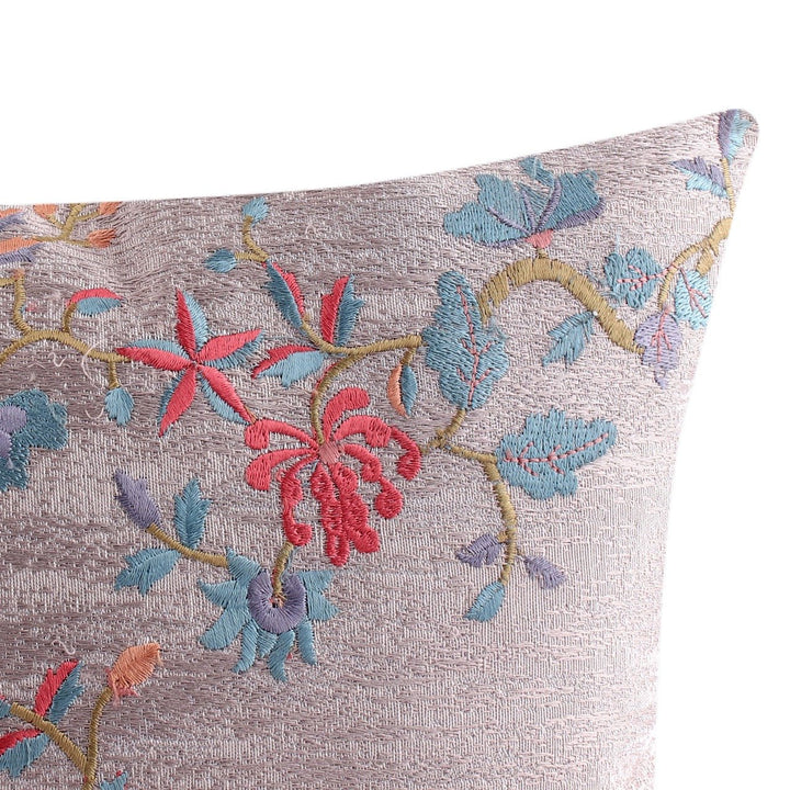 Silkroute Gray Floral Jaquard Silk Embroidered Cushion Cover - KHAABKA