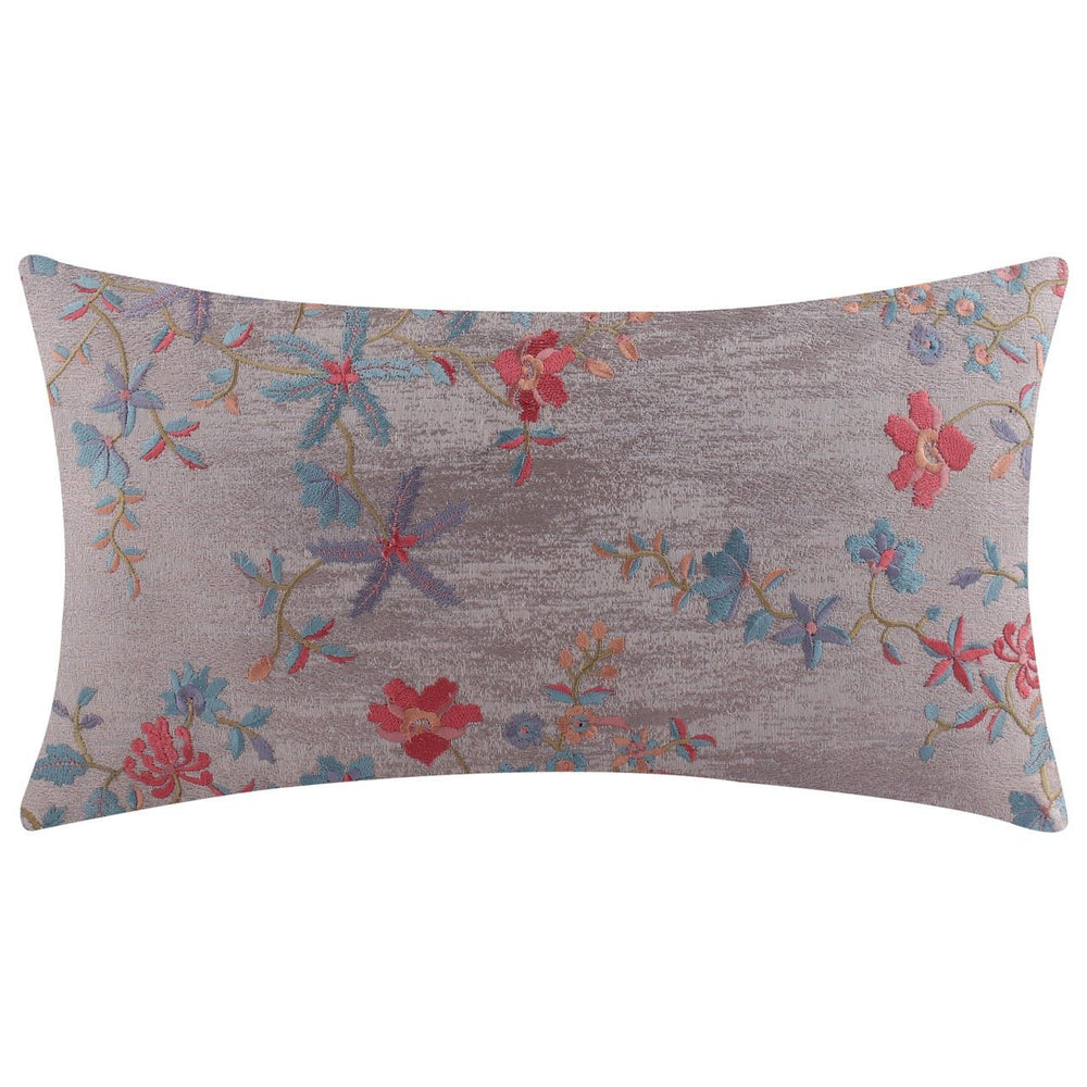 Silkroute Gray Floral Jaquard Silk Embroidered Cushion Cover - KHAABKA