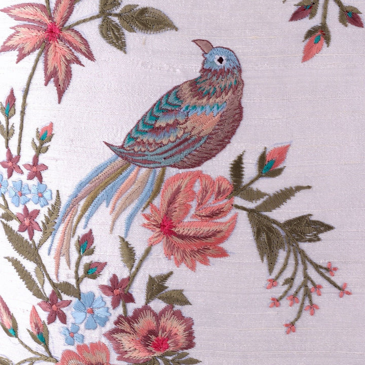 Silkroute Offwhite Flora and Fauna Embroidered Cushion Cover - KHAABKA