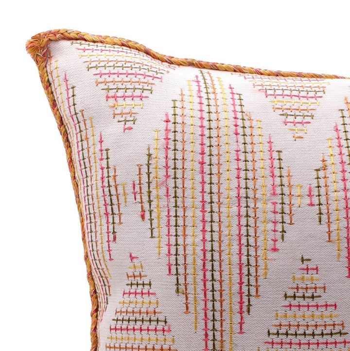Tehzeeb Geometrical Off White Cotton Linen Cushion Cover - KHAABKA