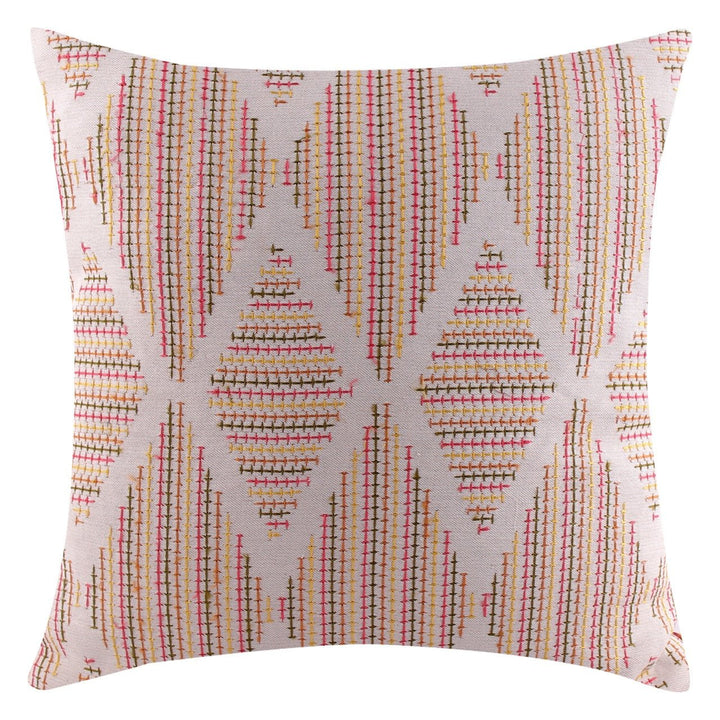 Tehzeeb Geometrical Off White Cotton Linen Cushion Cover - KHAABKA