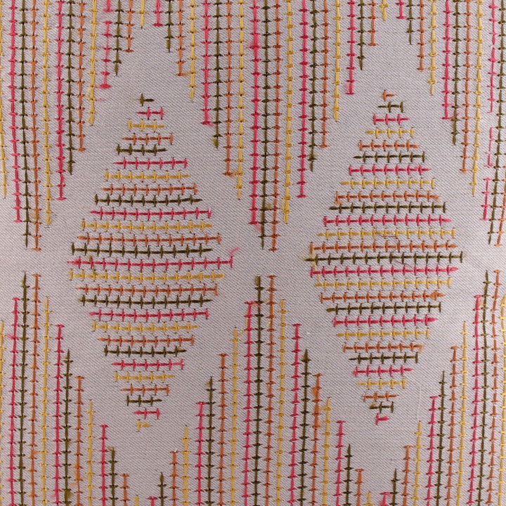 Tehzeeb Geometrical Off White Cotton Linen Cushion Cover - KHAABKA