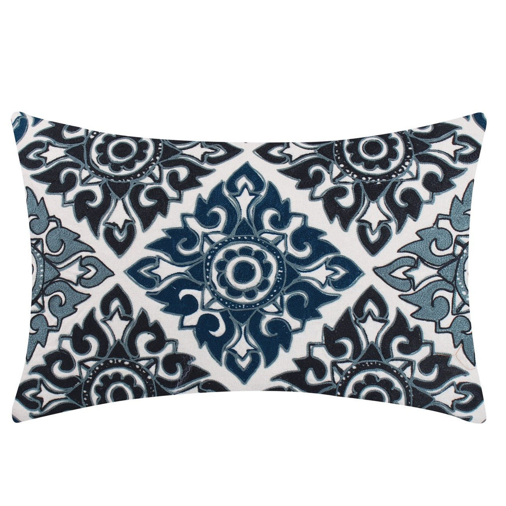 Tehzeeb Ivory Mosaic Embroidered Cotton Linen Cushion Cover - KHAABKA