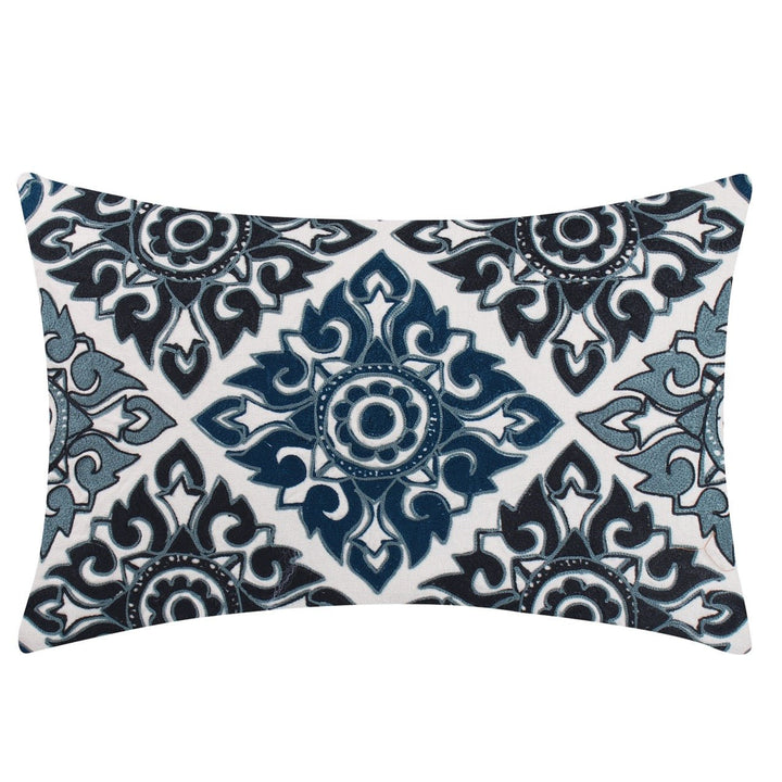 Tehzeeb Ivory Mosaic Embroidered Cotton Linen Cushion Cover - KHAABKA