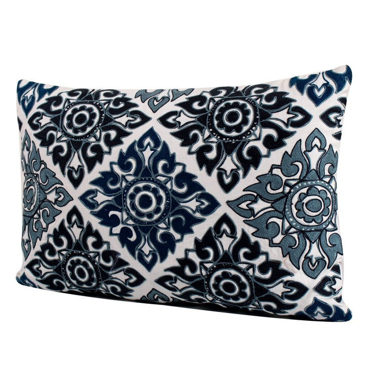 Tehzeeb Ivory Mosaic Embroidered Cotton Linen Cushion Cover - KHAABKA