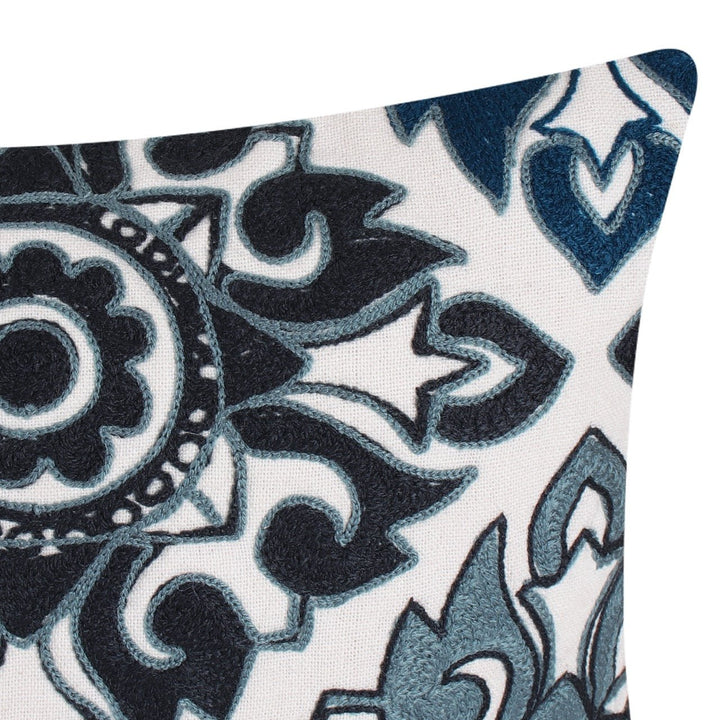 Tehzeeb Ivory Mosaic Embroidered Cotton Linen Cushion Cover - KHAABKA