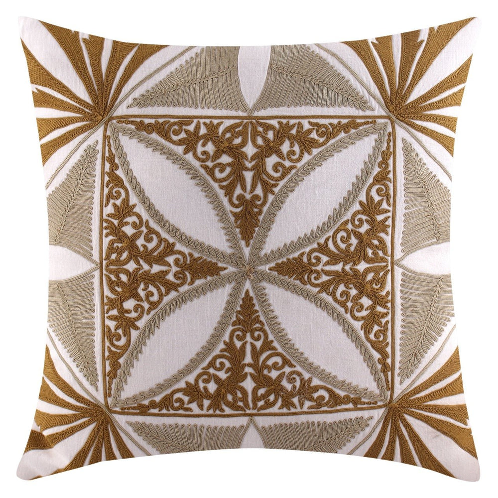 Tehzeeb Mandala Offwhite Cotton Linen Cushion Cover - KHAABKA