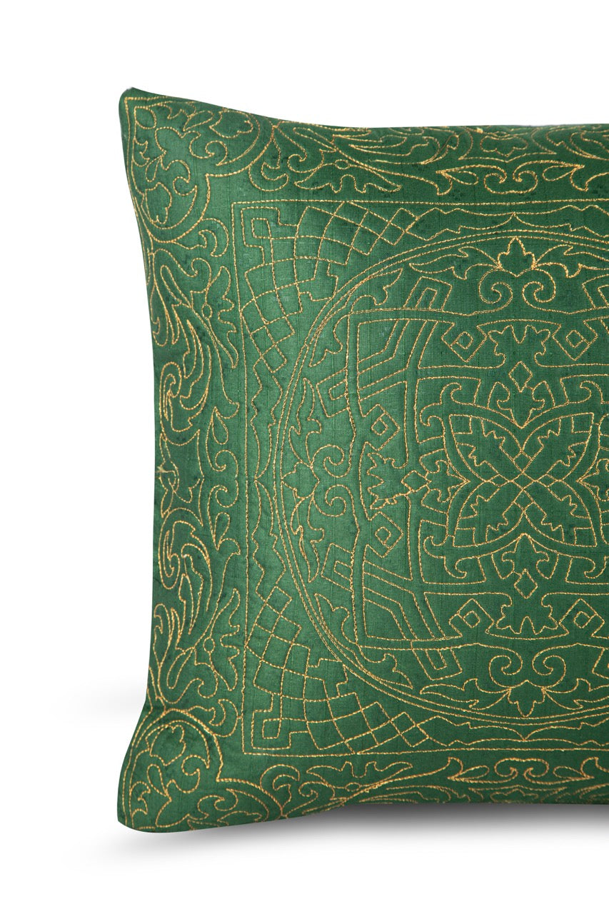 Shaakh Zari Silk Embroidered Cushion Cover (16 inch x 16 inch)