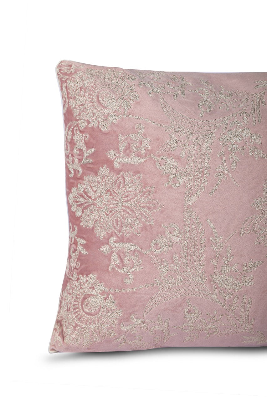 Gul Dori Floral Velvet Embroidered Cushion Cover (12 inch x 18 inch)