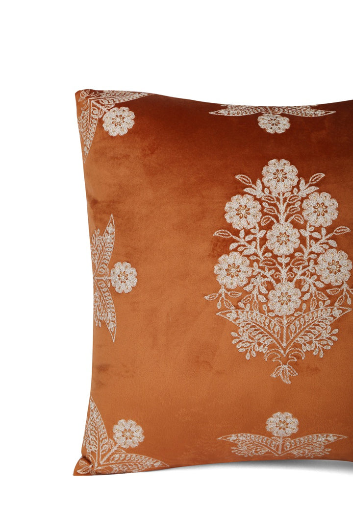 Seher Floral Velvet Dori Embroidered Cushion Cover (16 inch x 16 inch)