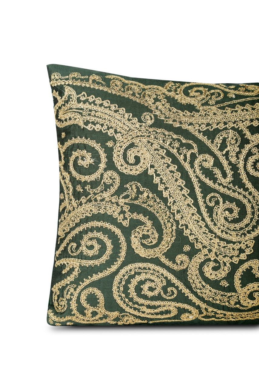 Shaakh Zari Dori Paisley Silk Embroidered Cushion Cover (12 inch x 18 inch)