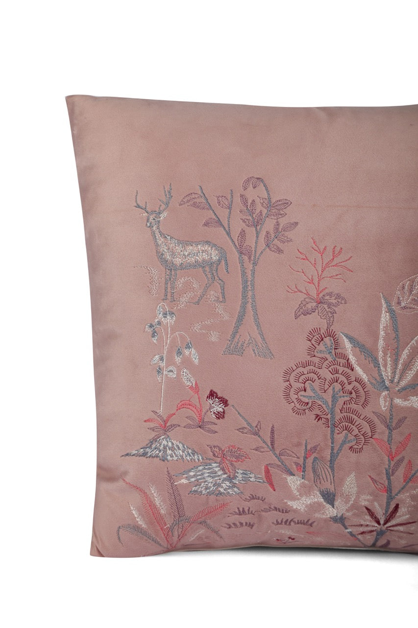 Gul Flora and Fauna Velvet Embroidered Cushion Cover (16 inch x 16 inch)