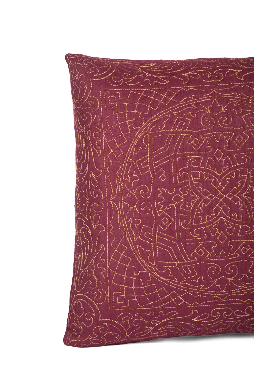 Gul Geometric Zari Silk Embroidered Cushion Cover (16 inch x 16 inch)