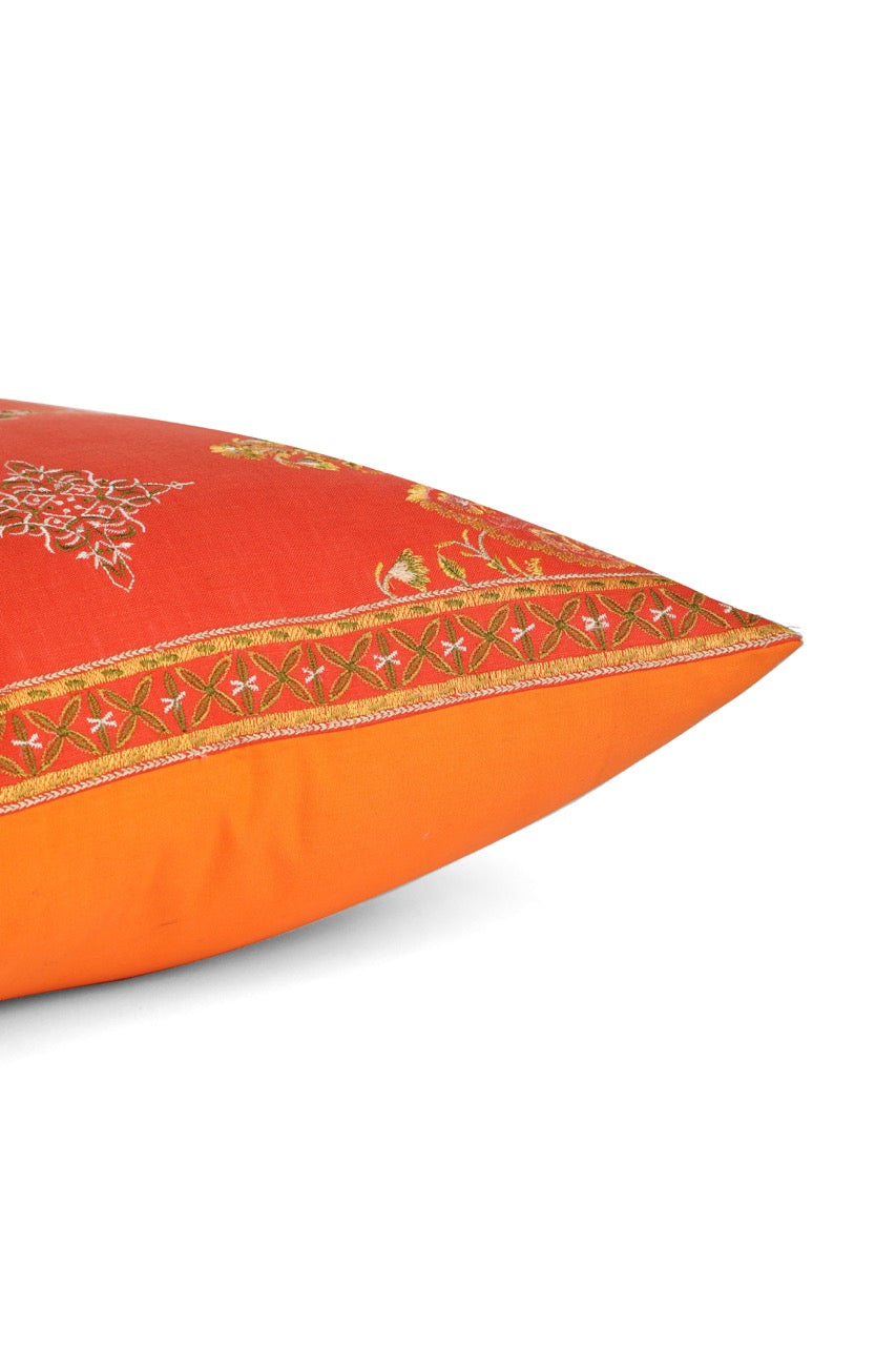 Seher Ornamental Cotton Linen Embroidered Cushion Cover (16 inch x 16 inch)