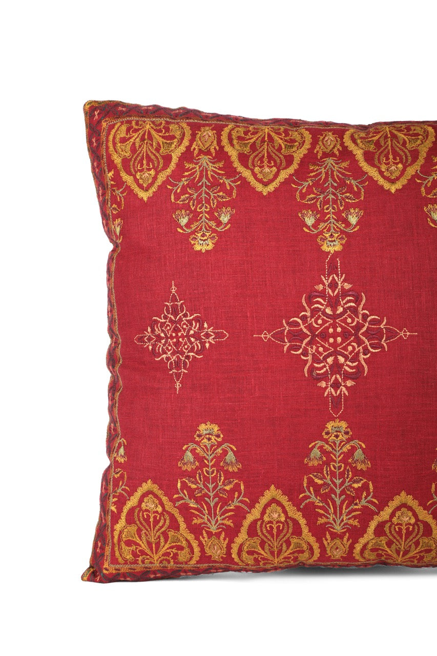 Gul Ornamental Cotton Linen Embroidered Cushion Cover (12 inch x 18 inch)