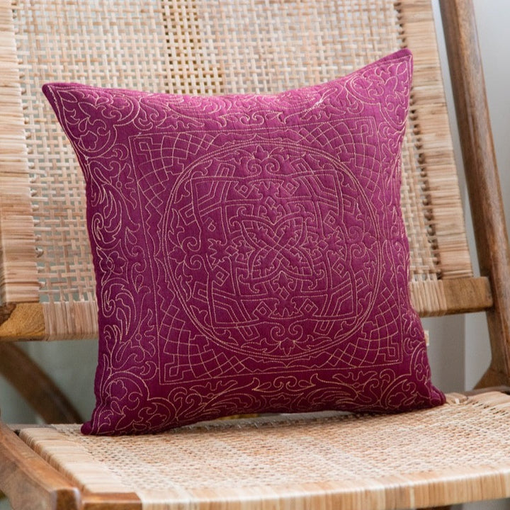 Gul Geometric Zari Silk Embroidered Cushion Cover (16 inch x 16 inch)