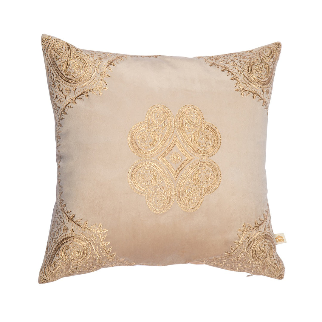 Meher Ornamental Zari Velvet Embroidered Cushion Cover (16 inch x 16 inch)