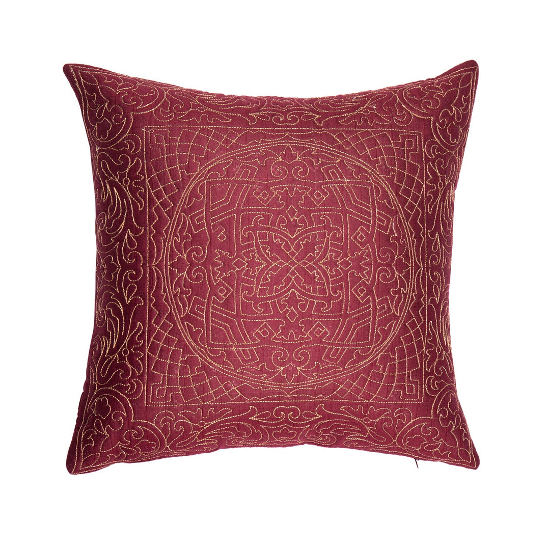 Gul Geometric Zari Silk Embroidered Cushion Cover (16 inch x 16 inch)