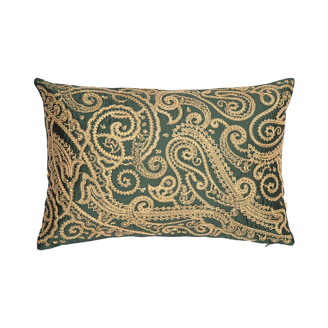 Shaakh Zari Dori Paisley Silk Embroidered Cushion Cover (12 inch x 18 inch)