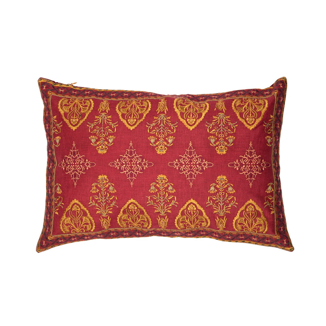 Gul Ornamental Cotton Linen Embroidered Cushion Cover (12 inch x 18 inch)