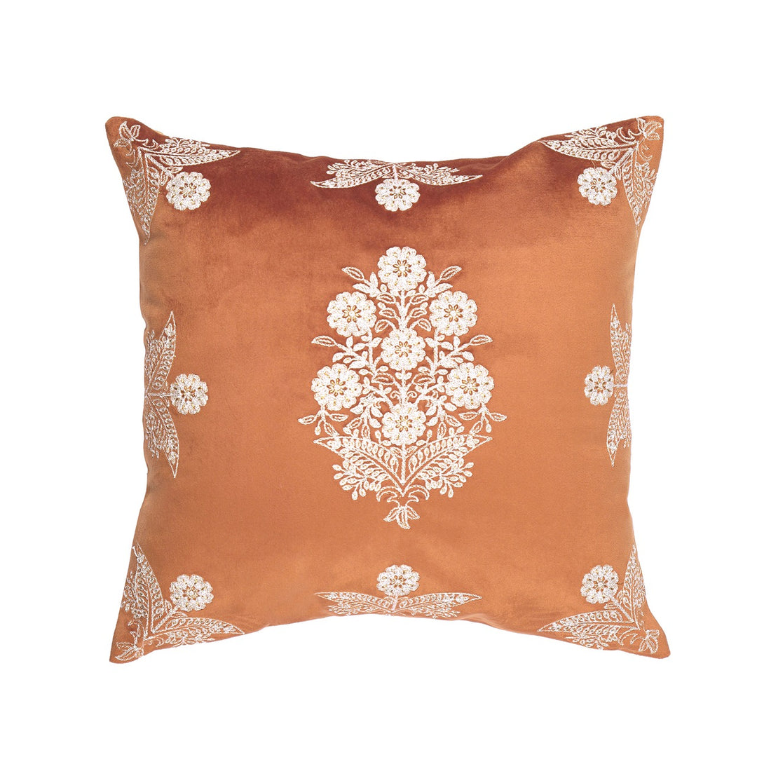 Seher Floral Velvet Dori Embroidered Cushion Cover (16 inch x 16 inch)