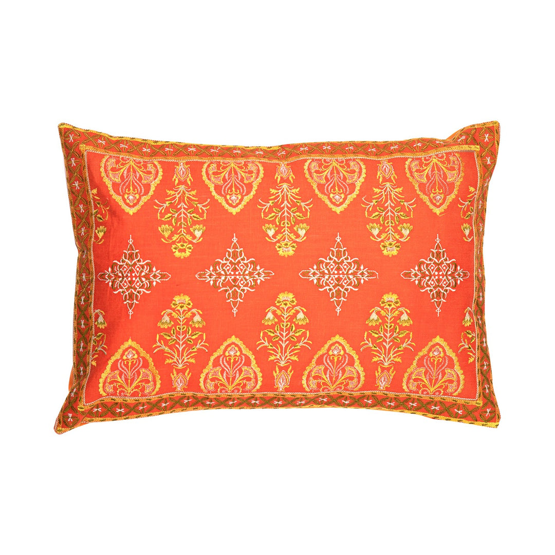 Seher Ornamental Cotton Linen Embroidered Cushion Cover (12 inch x 18 inch)