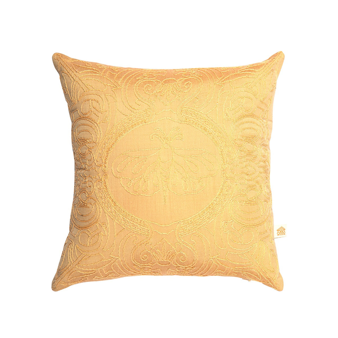 Meher Butterfly Dori Silk Embroidered Cushion Cover (16 inch x 16 inch)