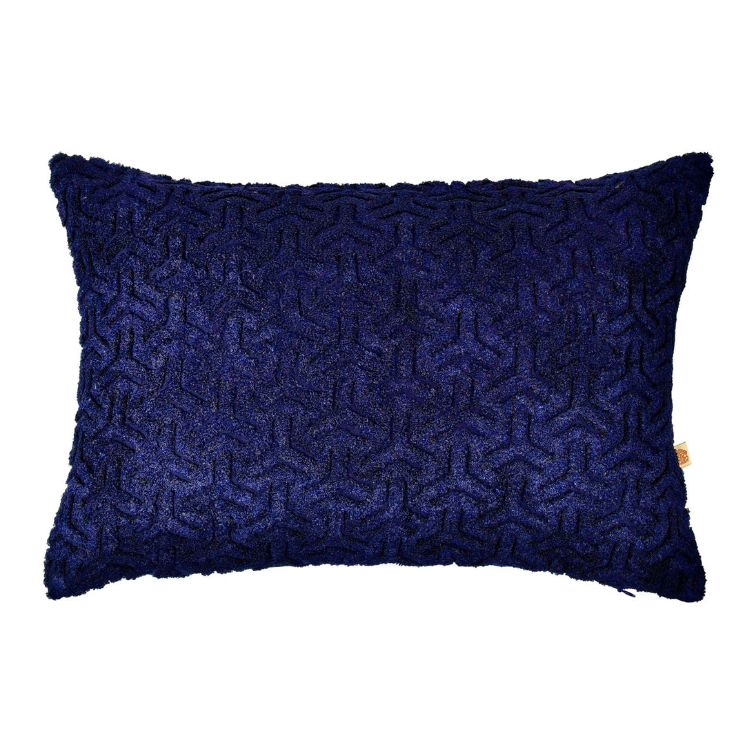 Nazakat Navy Blue Towel Embroidered Cushion Cover (12 inch x 18 inch)