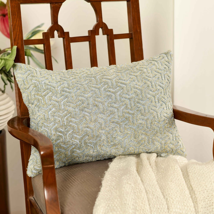 Nazakat Sky Blue Towel Embroidered Cushion Cover (12 inch x 18 inch)